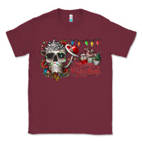 Burgundy Merry Christmas  skull Classic Tee - CowhideDigitalArt