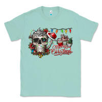 Seafoam Merry Christmas  skull Classic Tee - CowhideDigitalArt