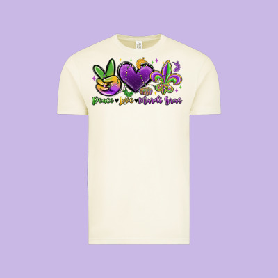 Peace Love Mardi Gras Vintage Tee Designed By Maliassmallbusiness