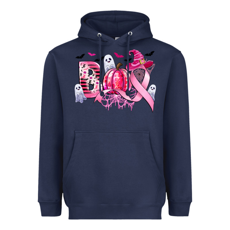 Boo Pink Pumpkin Witch Breast Cancer Heavyweight Hoodie by CowGirlArtShop | Teevron
