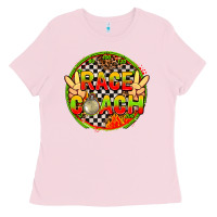 Bubblegum Pink Race coach with leopard and peace hand Ladies Tee - AdoDesignShop