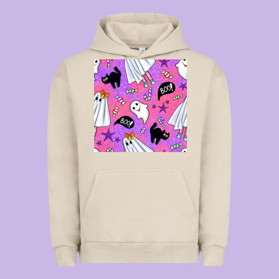 Cute Ghost Halloween Seamless Pattern Urban Hoodie Designed By Bundleandbundleshop