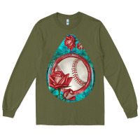 Army Green baseball and western roses teardrop  7 Long Sleeve Tee - BundleAndBundleShop