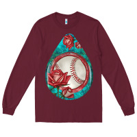 Burgundy baseball and western roses teardrop  7 Long Sleeve Tee - BundleAndBundleShop