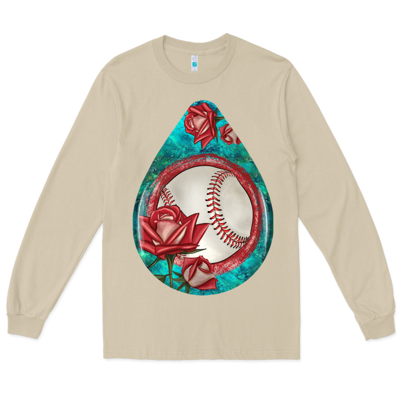 Baseball And Western Roses Teardrop  7 Long Sleeve Tee by BundleAndBundleShop | Teevron
