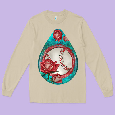 Baseball And Western Roses Teardrop  7 Long Sleeve Tee Designed By Bundleandbundleshop