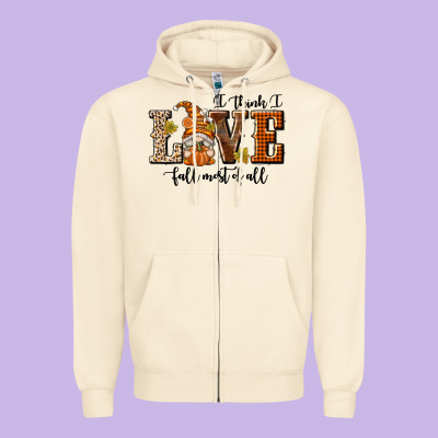 I Think I Love Fall Most Of All Zipper Hoodie Designed By Texasbilliewilder