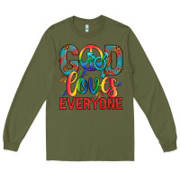 Army Green Lgbtq God Loves Everyone With Unicorn Long Sleeve Tee - BundleAndBundleShop