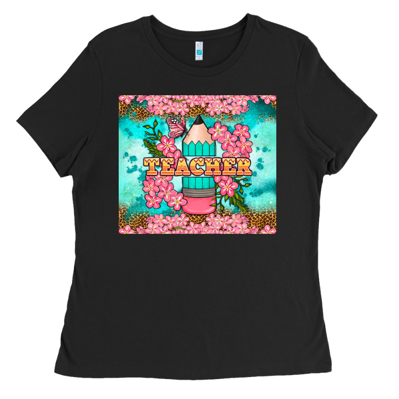 Teacher Floral Pencil Tumbler Ladies Tee by BundleAndBundleShop | Teevron