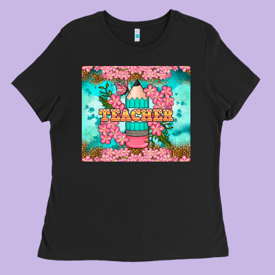Teacher Floral Pencil Tumbler Ladies Tee Designed By Bundleandbundleshop