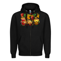 Black Fiesta with taco, nacho, souce Zipper Hoodie - NancyCooperArtShop