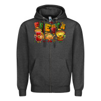 Charcoal Heather Fiesta with taco, nacho, souce Zipper Hoodie - NancyCooperArtShop