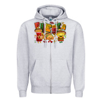 Heather Grey Fiesta with taco, nacho, souce Zipper Hoodie - NancyCooperArtShop