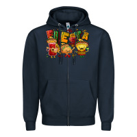 Navy Fiesta with taco, nacho, souce Zipper Hoodie - NancyCooperArtShop