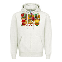 Oatmeal Heather Fiesta with taco, nacho, souce Zipper Hoodie - NancyCooperArtShop