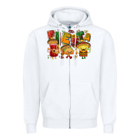 White Fiesta with taco, nacho, souce Zipper Hoodie - NancyCooperArtShop