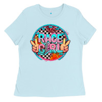 Baby Blue race girl with leopard and peace hand Ladies Tee - AdoDesignShop