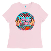 Bubblegum Pink race girl with leopard and peace hand Ladies Tee - AdoDesignShop