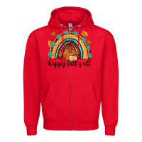 Red Happy Fall Y'all Zipper Hoodie - texasbilliewilder