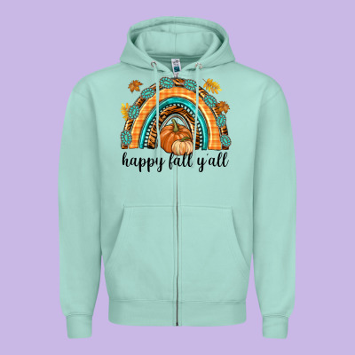 Happy Fall Y'all Zipper Hoodie Designed By Texasbilliewilder