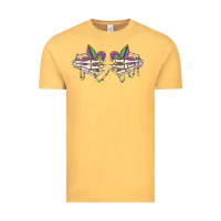 Vintage Mustard skeleton hands mardi gras Vintage Tee - MaliasSmallBusiness