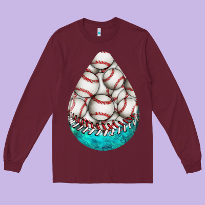 Baseball And Western Roses Teardrop  8 Long Sleeve Tee Designed By Bundleandbundleshop