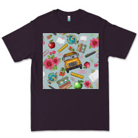 Plum school bus back to school seamless pattern Premium Tee - BundleAndBundleShop