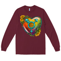 Burgundy Lgbtq Heart With Sunflower Long Sleeve Tee - BundleAndBundleShop
