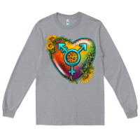 Heather Grey Lgbtq Heart With Sunflower Long Sleeve Tee - BundleAndBundleShop