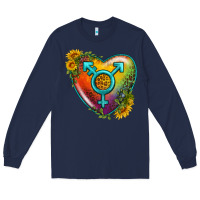 Navy Lgbtq Heart With Sunflower Long Sleeve Tee - BundleAndBundleShop