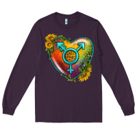 Plum Lgbtq Heart With Sunflower Long Sleeve Tee - BundleAndBundleShop