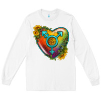White Lgbtq Heart With Sunflower Long Sleeve Tee - BundleAndBundleShop
