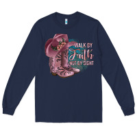 Navy Walk By Faith Not By Sight Long Sleeve Tee - JahusDesignShop