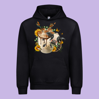 Black And White Cow Coffee Urban Hoodie Designed By Fadigitalartstudio