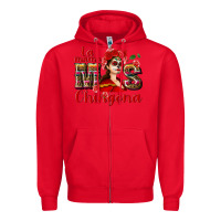 Red La mama mos Chingona Zipper Hoodie - NancyCooperArtShop