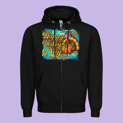 Happy Turkey Day Zipper Hoodie Designed By Texasbilliewilder
