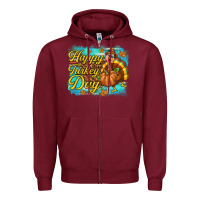 Burgundy Happy Turkey Day Zipper Hoodie - texasbilliewilder