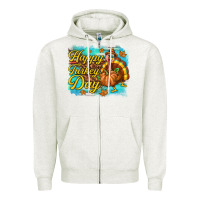 Oatmeal Heather Happy Turkey Day Zipper Hoodie - texasbilliewilder