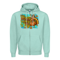Seafoam Happy Turkey Day Zipper Hoodie - texasbilliewilder