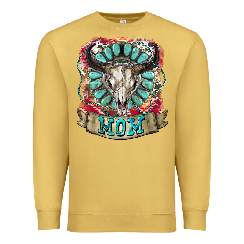 Mom Bull Skull Mother's Day Premium Sweatshirt by CowGirlArtShop | Teevron