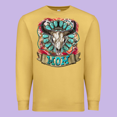 Mom Bull Skull Mother's Day Premium Sweatshirt Designed By Cowgirlartshop