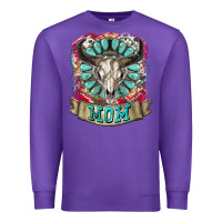 Purple Mom Bull Skull Mother's Day Premium Sweatshirt - CowGirlArtShop