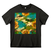 Asphalt camouflage turquoise glitter sunflowers seamless pattern Heavy Core Tee - BundleAndBundleShop
