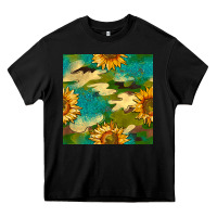 Black camouflage turquoise glitter sunflowers seamless pattern Heavy Core Tee - BundleAndBundleShop