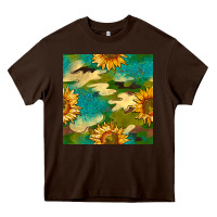Chocolate Brown camouflage turquoise glitter sunflowers seamless pattern Heavy Core Tee - BundleAndBundleShop
