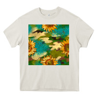 Cream camouflage turquoise glitter sunflowers seamless pattern Heavy Core Tee - BundleAndBundleShop