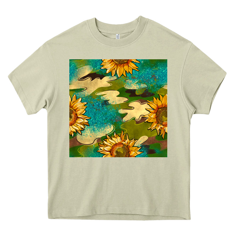 Camouflage Turquoise Glitter Sunflowers Seamless Pattern Heavy Core Tee by BundleAndBundleShop | Teevron