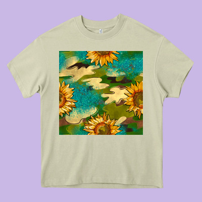 Camouflage Turquoise Glitter Sunflowers Seamless Pattern Heavy Core Tee Designed By Bundleandbundleshop