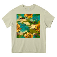 Mossy camouflage turquoise glitter sunflowers seamless pattern Heavy Core Tee - BundleAndBundleShop