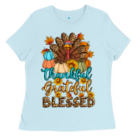 Baby Blue thankful grateful blessed turkey Ladies Tee - Artiststas